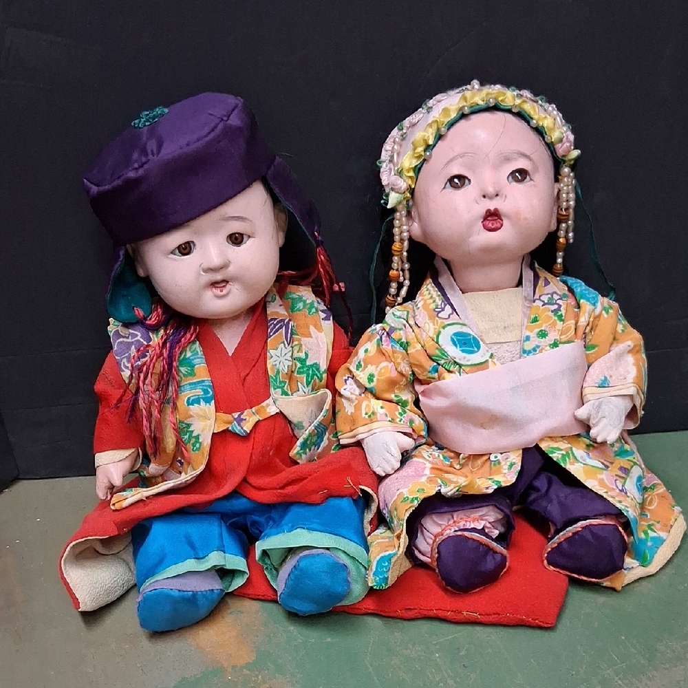 Vintage Ichimatsu Japanese baby dolls made with gofun (porcelain), collectible